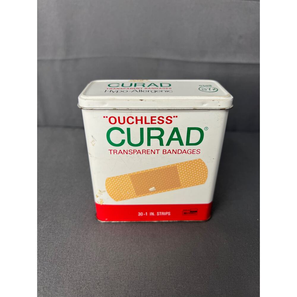 Vintage Curad Bandage Container Metal Flip Top